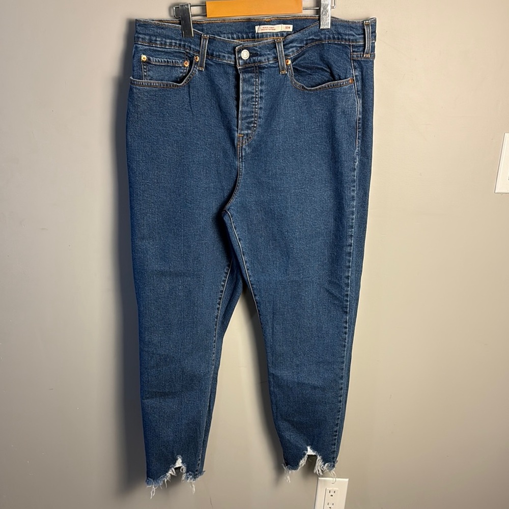 Levi's Wedgie Skinny Medium Blue Button Fly Raw Hem Women's Plus Size 18W